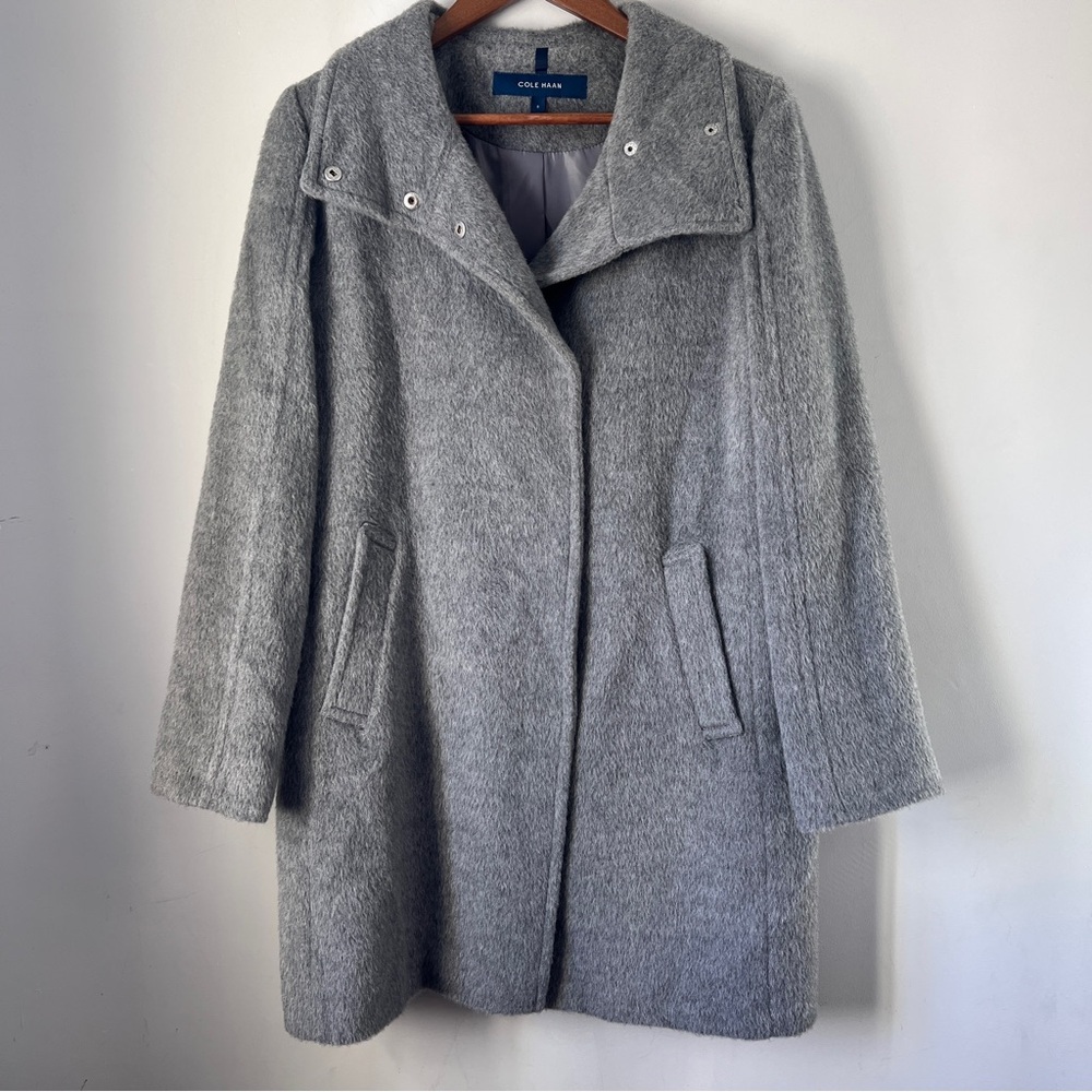 Cole Haan Gray Wool Pea Coat with Notched Lapel Wool Alpaca Blend Womens 8